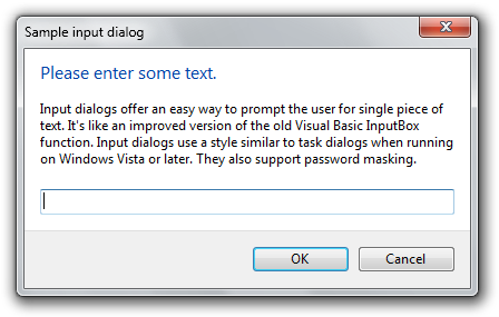 An input dialog as it appears on Windows Vista and later