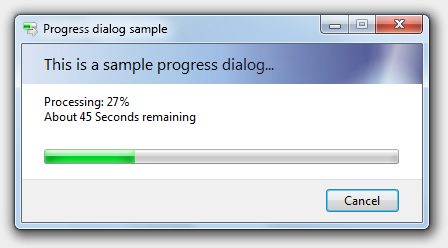 A progress dialog as it appears on Windows Vista and later