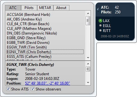 VATSIM Monitor with the flyout open