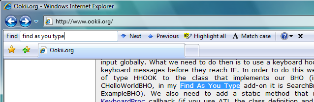 Find As You Type 1.3 in Internet Explorer 7